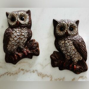 Vintage 1970s MCM Owl Owls Set of 2 Foam Wall Plaque Wall Decor Wall Hanging